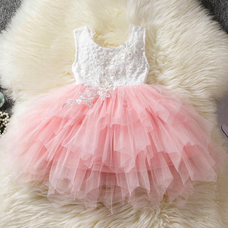 Stevvex baby dress white lace bodice pink tulle skirt newborn party outfit ST15BY09876HARDY on Tampa Home & Garden Store