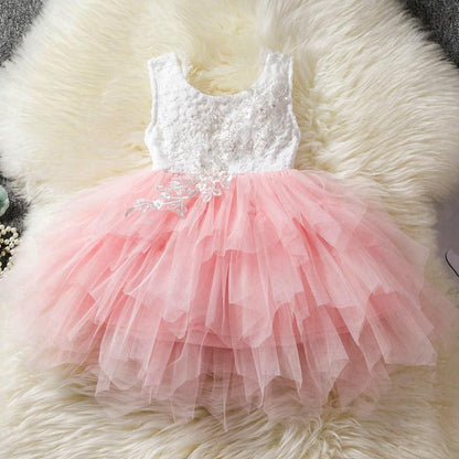 Stevvex baby dress white lace bodice pink tulle skirt newborn party outfit ST15BY09876HARDY on Tampa Home & Garden Store