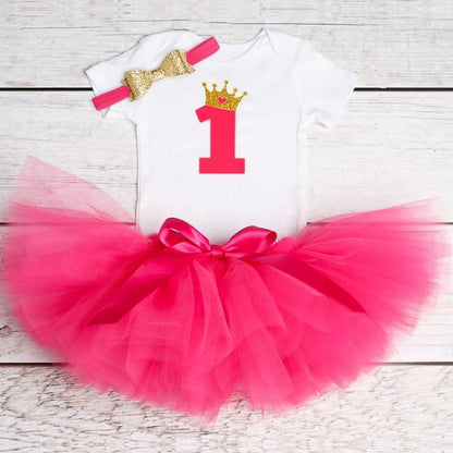 Unicorn tutu baby outfit for newborn girl with white bodysuit, pink tutu, gold crown headband on Tampa Home & Garden Store