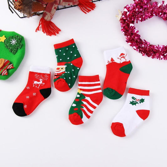 Stevvex Baby Christmas Socks set 5 pairs red green holiday patterns cotton on Tampa Home & Garden Store