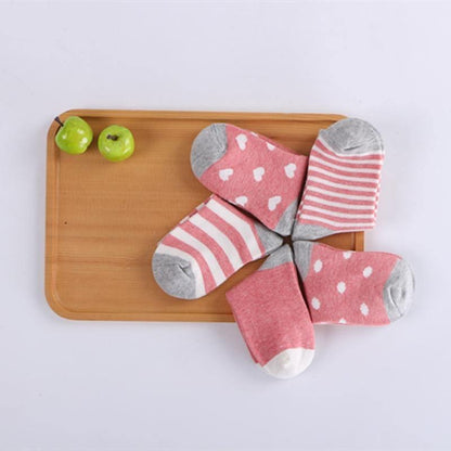 Stevvex baby socks set, five pairs in pink/gray cotton with stripes, hearts, and dots on Tampa Home & Garden Store