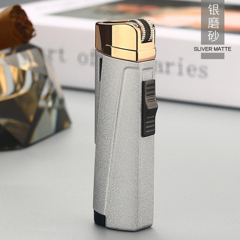 Stevvex three-torch lighter with silver matte metal body and gold top on Tampa Home & Garden Store