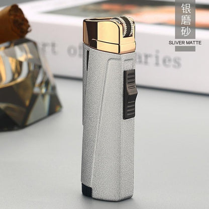 Stevvex three-torch lighter with silver matte metal body and gold top on Tampa Home & Garden Store
