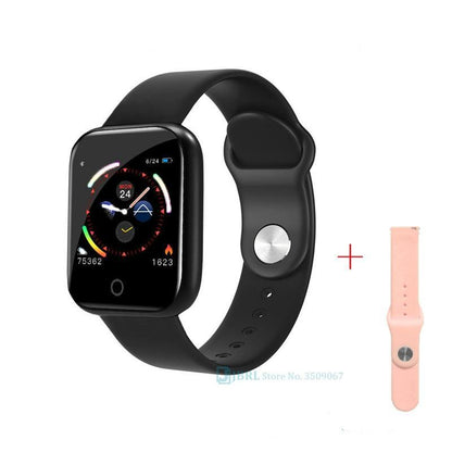 Stevvex ST1WT3506WML smart watch with black square display and black band plus pink strap on Tampa Home & Garden Store