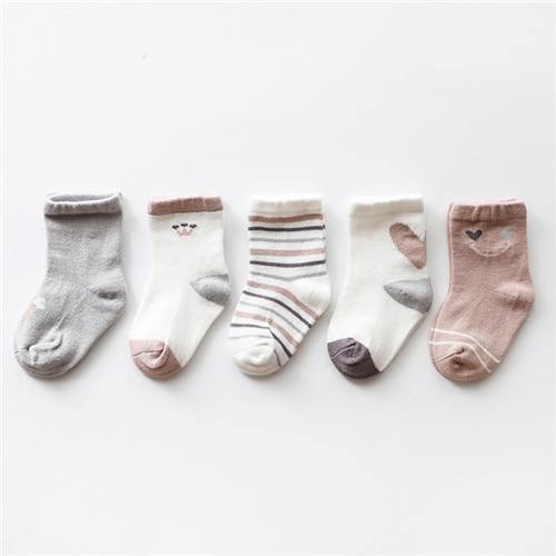 5Pcs newborn baby socks cotton Stevvex set in gray, white, striped and heart patterns on Tampa Home & Garden Store