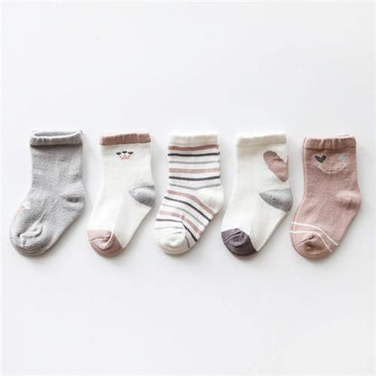 5Pcs newborn baby socks cotton Stevvex set in gray, white, striped and heart patterns on Tampa Home & Garden Store