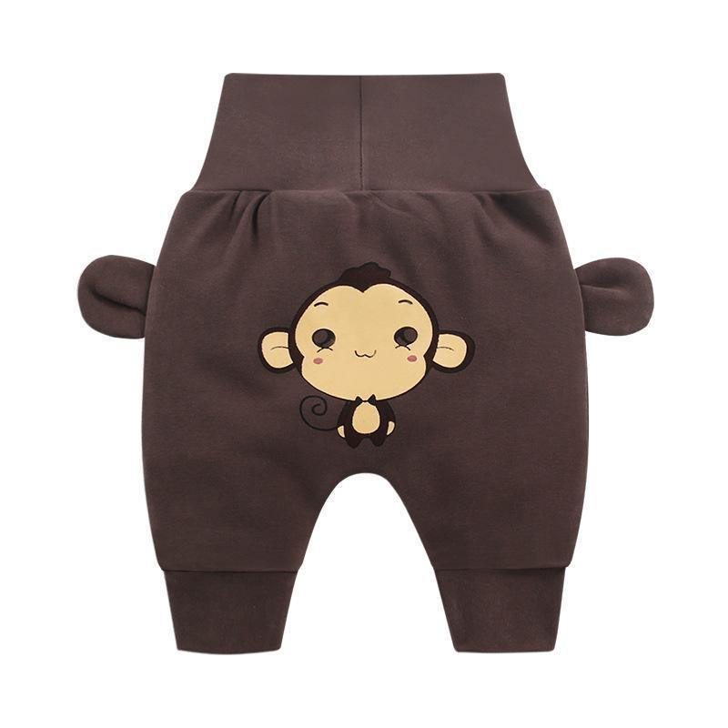 Stevvex brown baby long pants with cute cartoon monkey graphic on the seat on Tampa Home & Garden Store