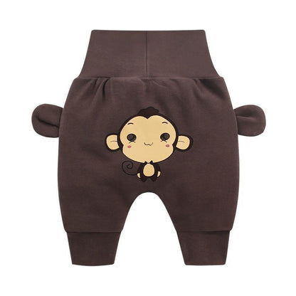 Stevvex brown baby long pants with cute cartoon monkey graphic on the seat on Tampa Home & Garden Store