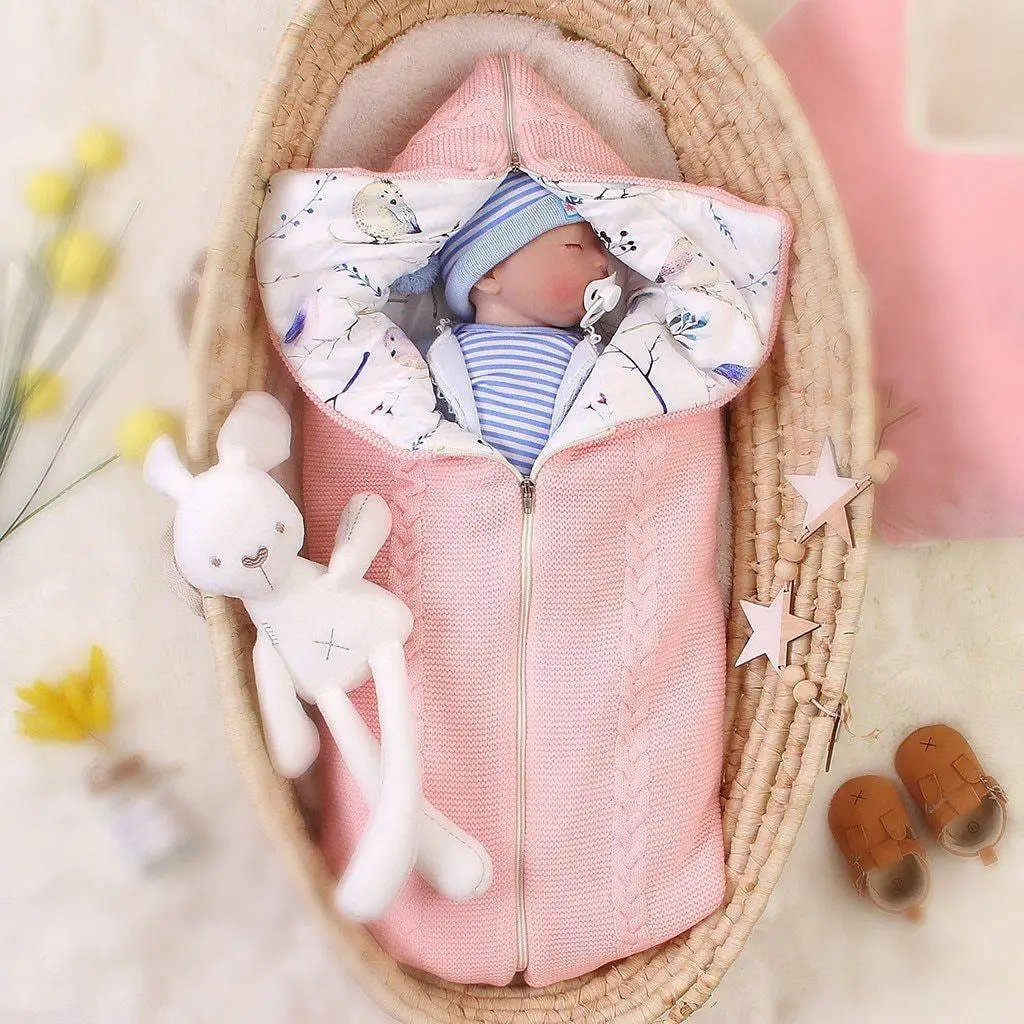 Newborn Baby Knit Sleep Bag and Swaddle Blanket