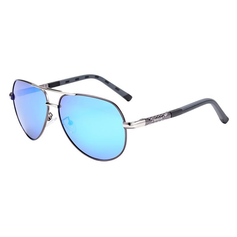 Stevvex aviator sunglasses with blue mirrored lenses, silver frame, polarized UV400 on Tampa Home & Garden Store