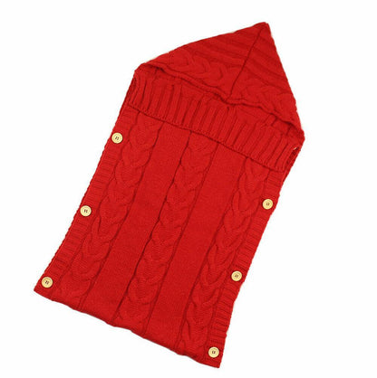 Warm knitted baby swaddle blanket red with cable knit and wooden buttons Stevvex on Tampa Home & Garden Store