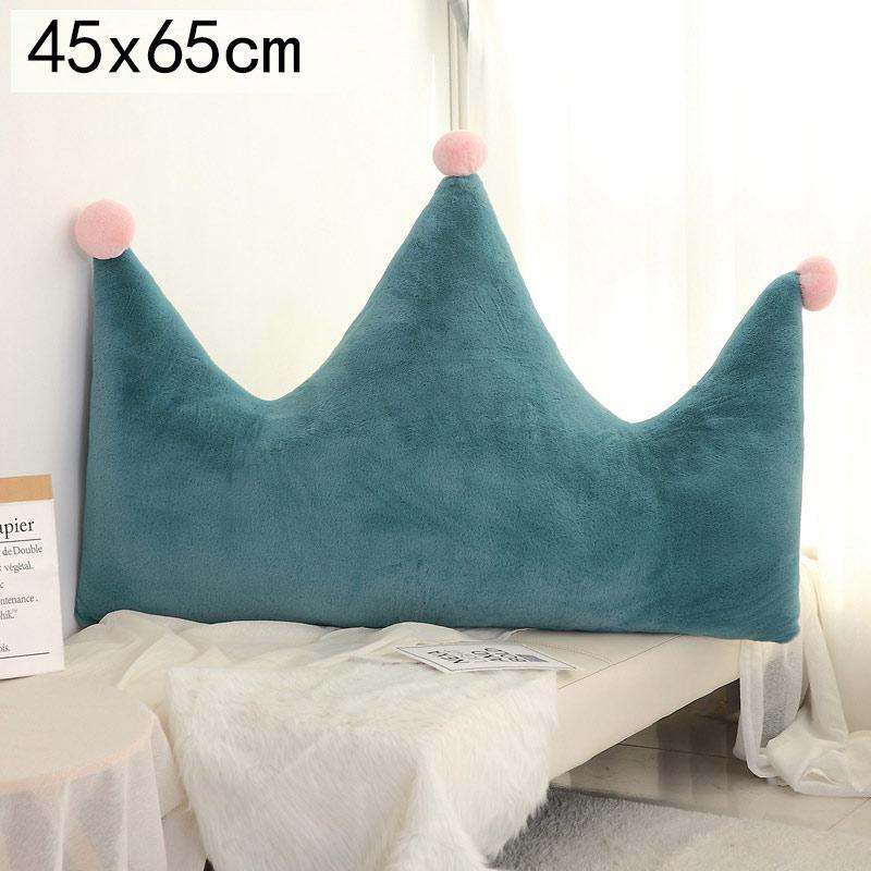 Teal three-point crown-shaped nursing pillow for newborns with pink pom-poms, 45x65 cm, plush on Tampa Home & Garden Store