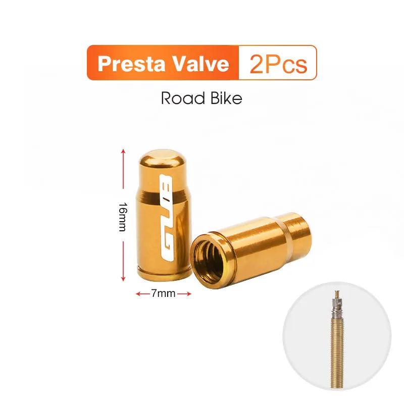 Gold aluminum valve caps for Presta valves, 2 pcs, road bike use on Tampa Home & Garden Store