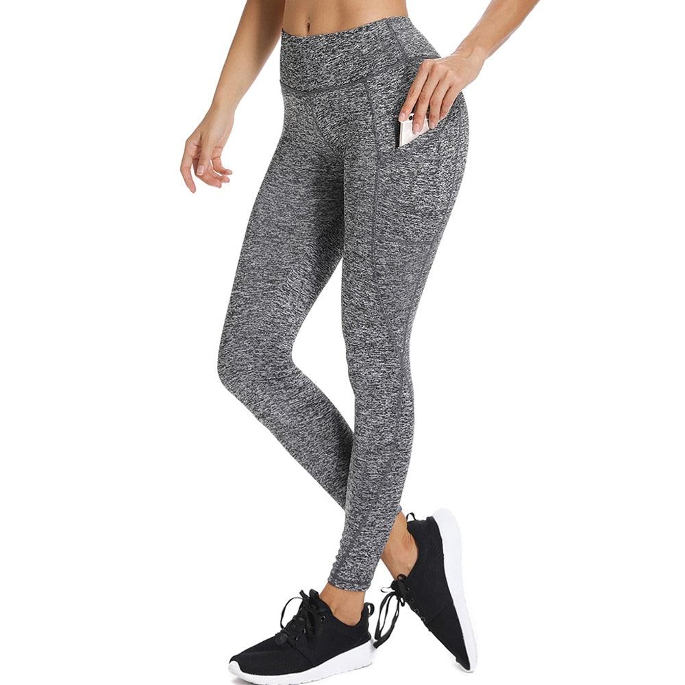 Stevvex women's yoga leggings with pockets, grey scrunch seamless, full-length pants on Tampa Home & Garden Store
