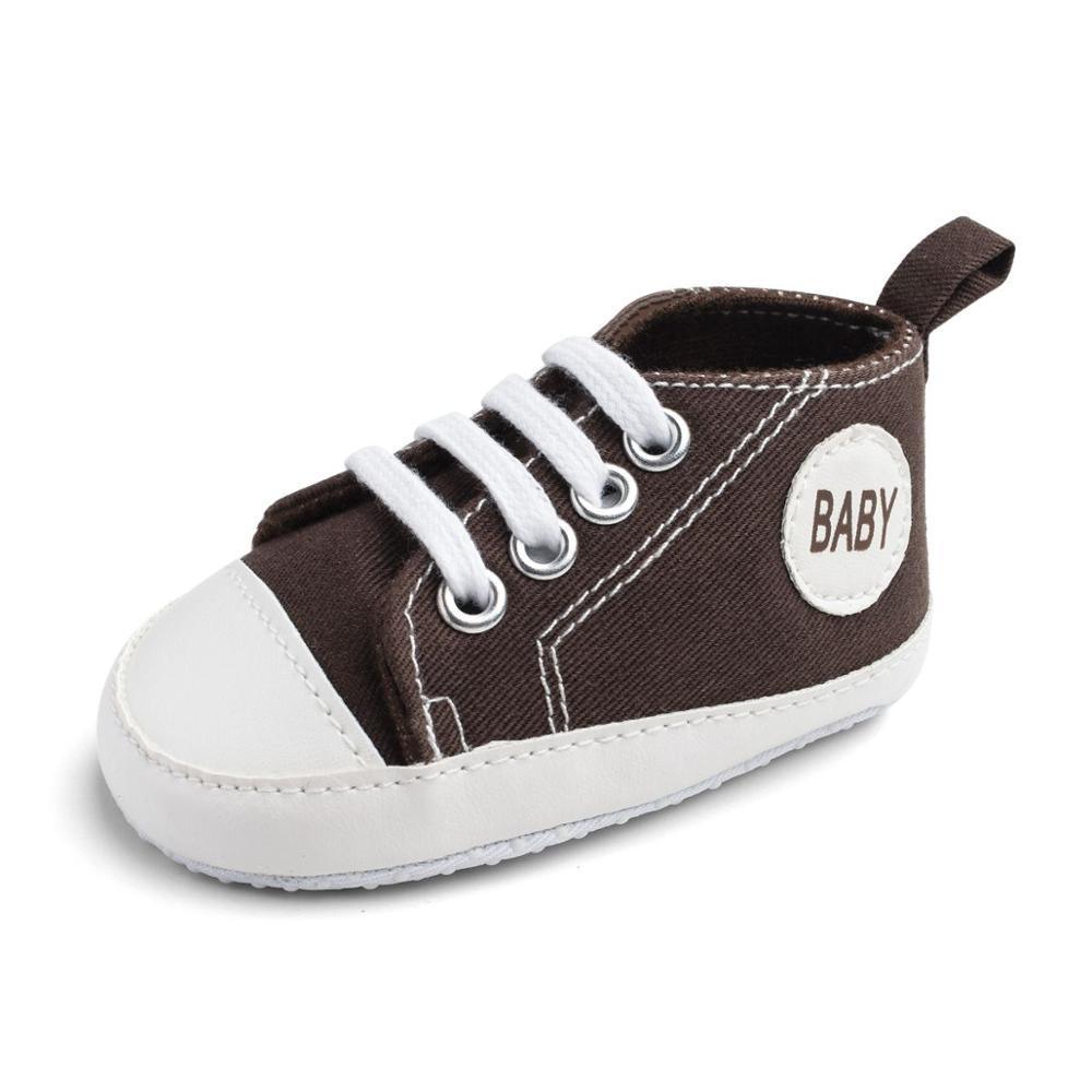 Stevvex brown canvas baby first walkers sneaker with white toe cap and lace-up patch BABY on Tampa Home & Garden Store