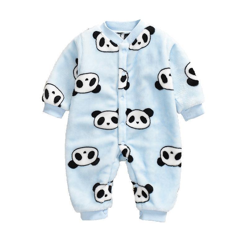 Stevvex newborn panda print fleece baby jumpsuit, blue footed one-piece for winter on Tampa Home & Garden Store