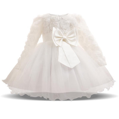 Baby girl christening gown by Stevvex with lace bodice, rosettes, tulle skirt and satin bow on Tampa Home & Garden Store