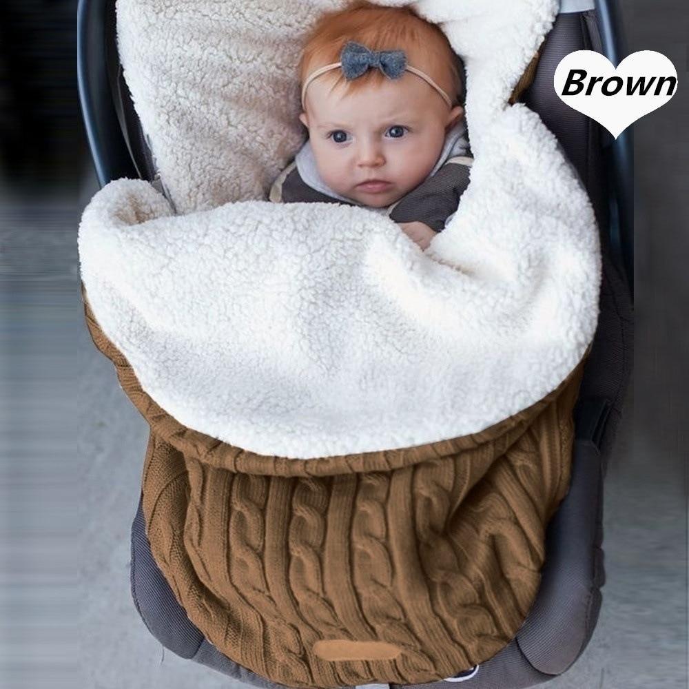 Stevvex warm knitted baby blanket swaddle wrap in brown with white sherpa lining for stroller on Tampa Home & Garden Store