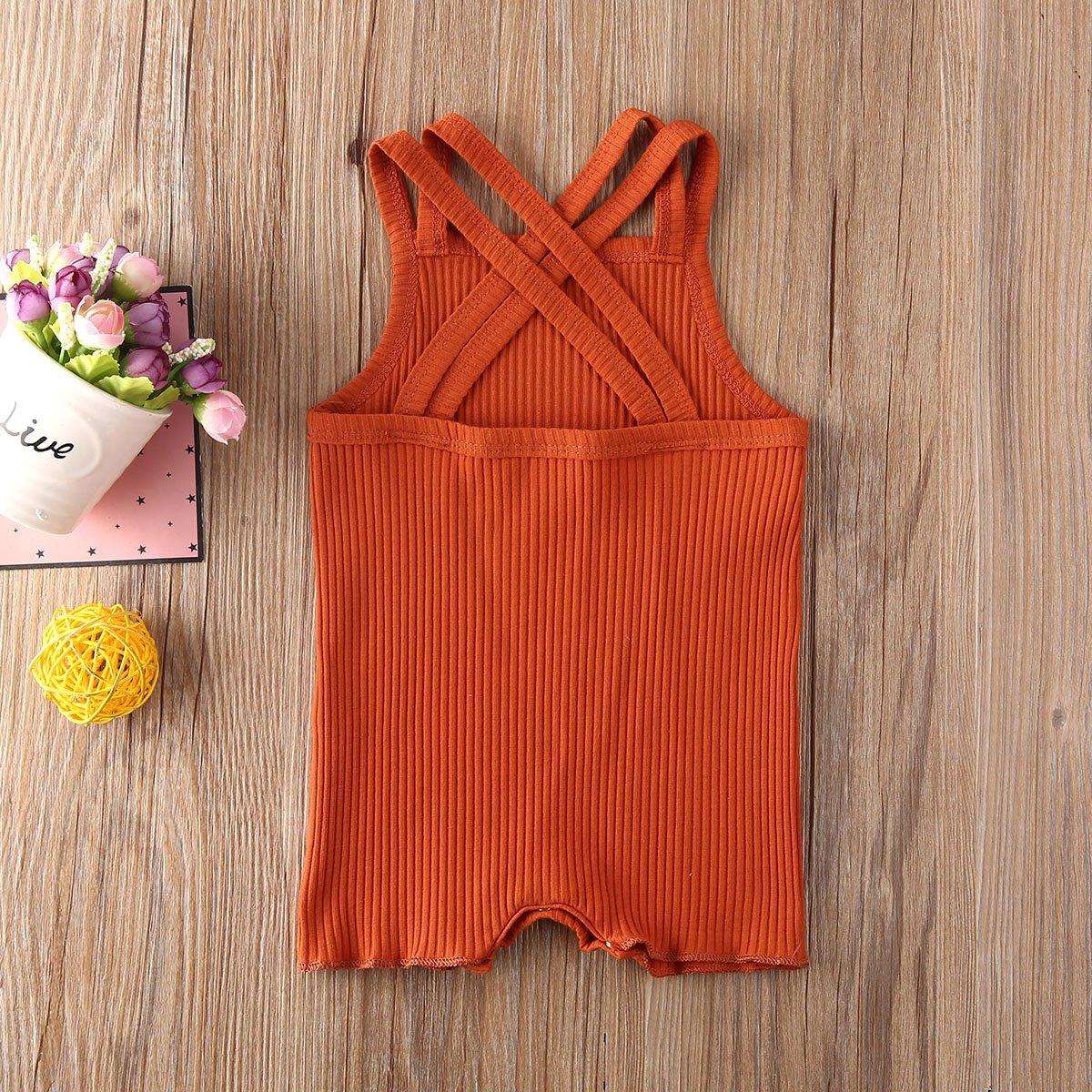 Stevvex orange ribbed cotton baby romper jumpsuit solid one-piece for infants on Tampa Home & Garden Store