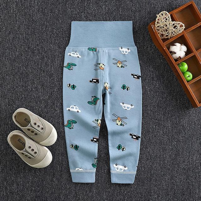 Stevvex newborn baby long pants in blue with vehicle print, unisex cotton leggings on Tampa Home & Garden Store