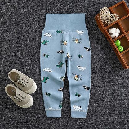 Stevvex newborn baby long pants in blue with vehicle print, unisex cotton leggings on Tampa Home & Garden Store