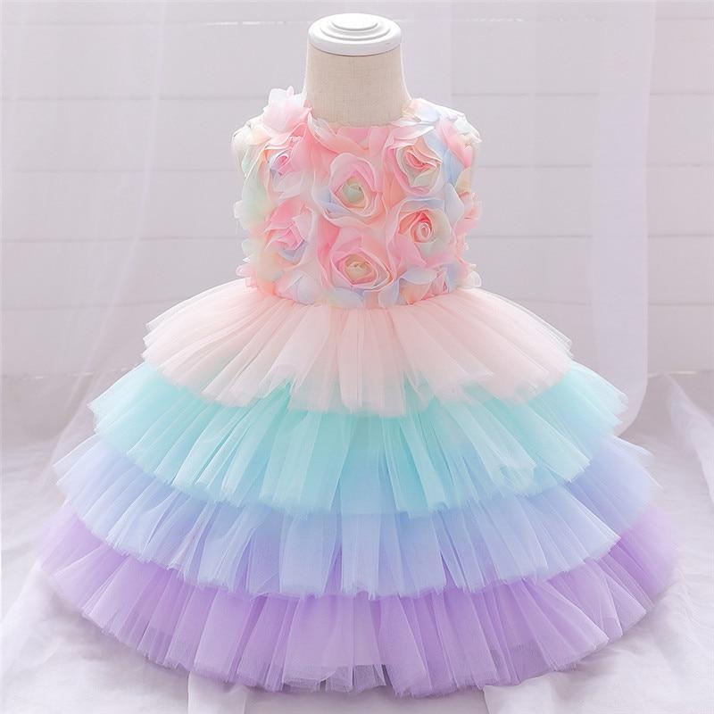Stevvex luxury handmade baby dress with rose-embellished lace bodice and multi-layer pastel tulle skirt on Tampa Home & Garden Store