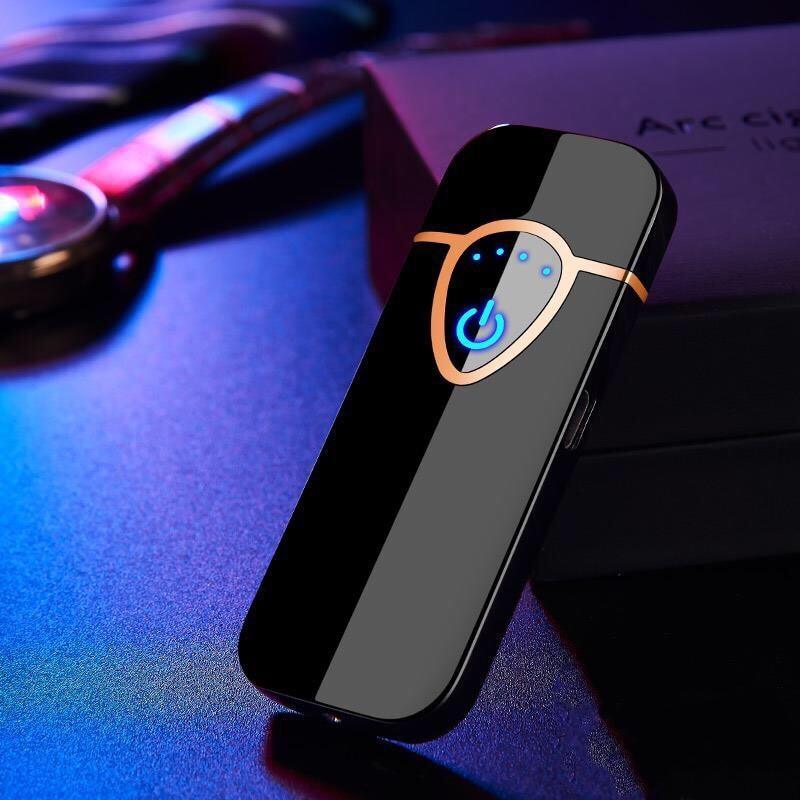 Stevvex USB cigarette lighter with fingerprint induction, black body, blue power button on Tampa Home & Garden Store