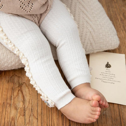 Stevvex baby leggings white knitted skinny trousers with side ruffle trim for kids on Tampa Home & Garden Store