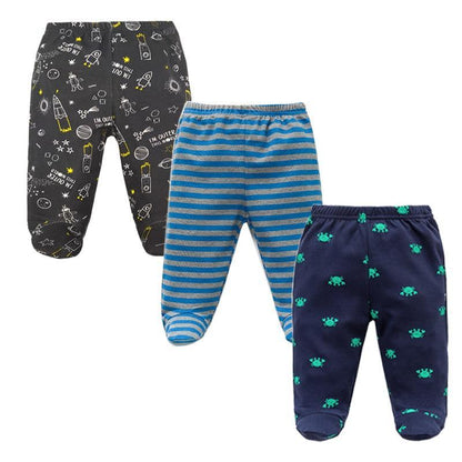 3pc baby pants set by Stevvex, 100% cotton unisex bottoms in rocket, stripes, crab prints on Tampa Home & Garden Store