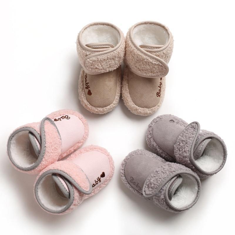Newborn soft baby shoes by Stevvex, 3-pair plush fleece-lined booties in pink beige gray on Tampa Home & Garden Store