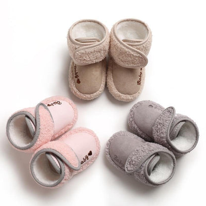Newborn soft baby shoes by Stevvex, 3-pair plush fleece-lined booties in pink beige gray on Tampa Home & Garden Store