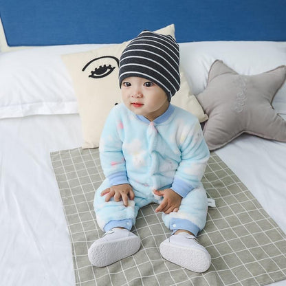 Newborn baby romper in soft blue fleece warm one-piece jumpsuit for winter on Tampa Home & Garden Store