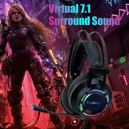 Gaming headset Stevvex ST10S4237IUQ with mic, black over-ear cups, RGB LED ring, 7.1 surround on Tampa Home & Garden Store
