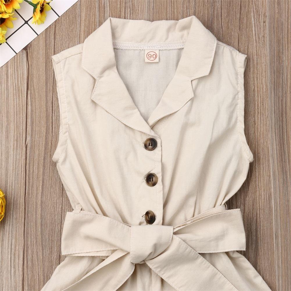 Stevvex beige sleeveless romper with front buttons and waist belt for girls on Tampa Home & Garden Store
