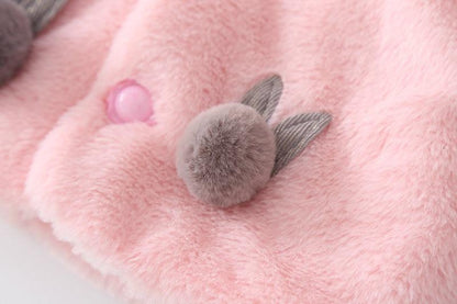 Stevvex pink plush baby girls winter cloak coat with gray pompom and flower details on Tampa Home & Garden Store