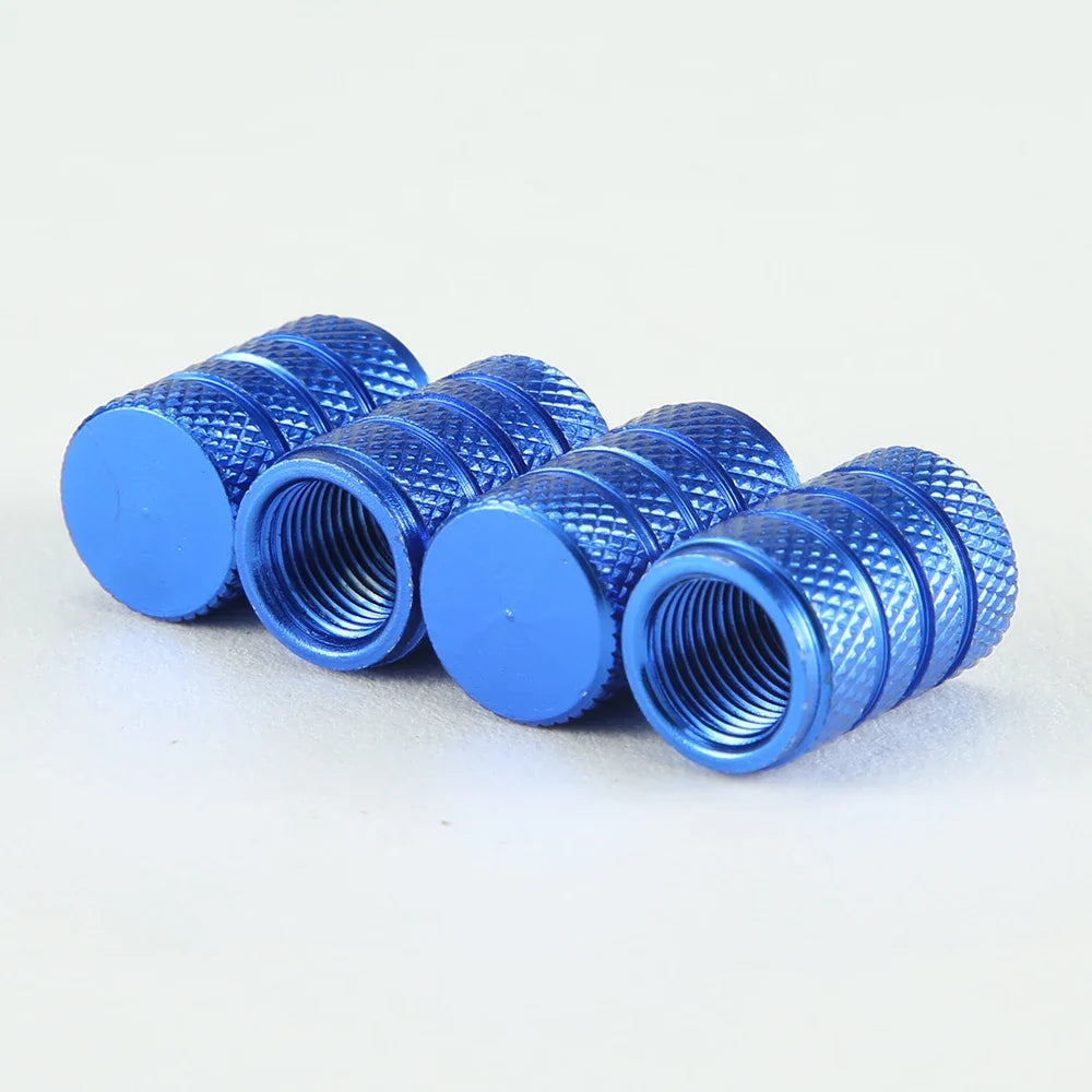 Valve stem caps set, blue, knurled aluminum, 4 pcs, BikerZoneZ tire accessories on Tampa Home & Garden Store