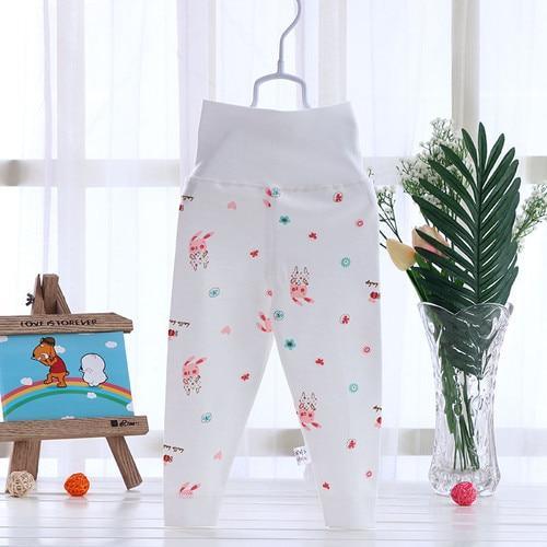 White cotton baby pants with pastel animal prints, high-waist newborn trousers on Tampa Home & Garden Store
