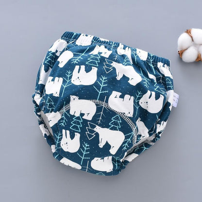 Baby training pants cloth diaper blue with white polar bear print, reusable Stevvex on Tampa Home & Garden Store
