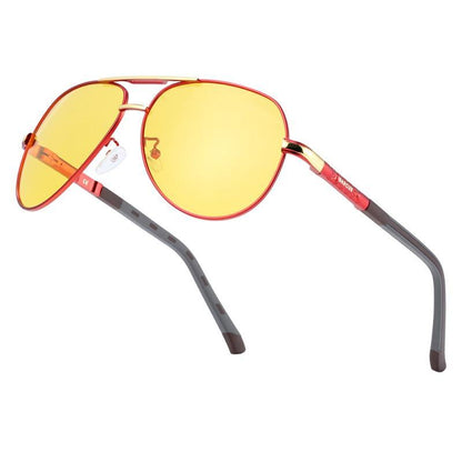 Stevvex luxury night driving sunglasses yellow lenses red frame gray temples UV400 on Tampa Home & Garden Store