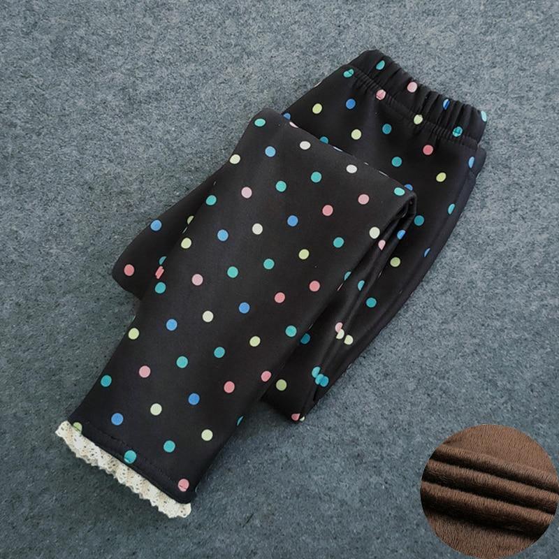 Stevvex kids polka dot thick leggings, black with pastel dots, lace-trim cuff, 2 pairs on Tampa Home & Garden Store