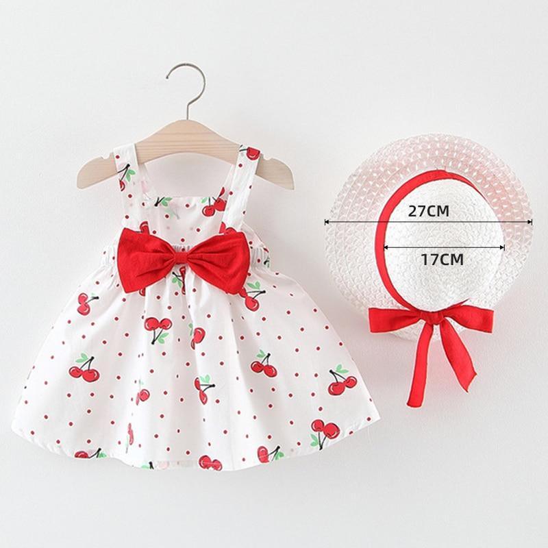 Baby girl cherry-dot dress with red bow and matching hat by Stevvex on Tampa Home & Garden Store