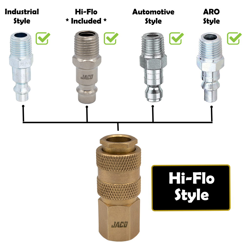 Hi-Flo Quick Connect Air Fittings | Plug & Coupler Kit - 1/4" NPT (Set of 12) - Tampa Home & Garden Store