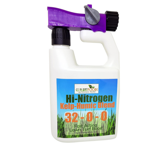 Hi-Nitrogen Kelp-Humic Blend 32-0-0 fertilizer with purple spray trigger by GS Plant Foods on Tampa Home & Garden Store