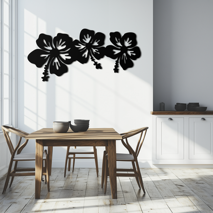 Hibiscus Flower Trio Metal Wall Art – Tropical Floral Silhouette for Home Decor- KAF594 - Tampa Home & Garden Store