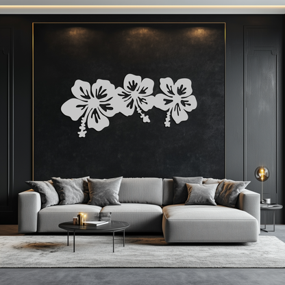 Hibiscus Flower Trio Metal Wall Art – Tropical Floral Silhouette for Home Decor- KAF594 - Tampa Home & Garden Store
