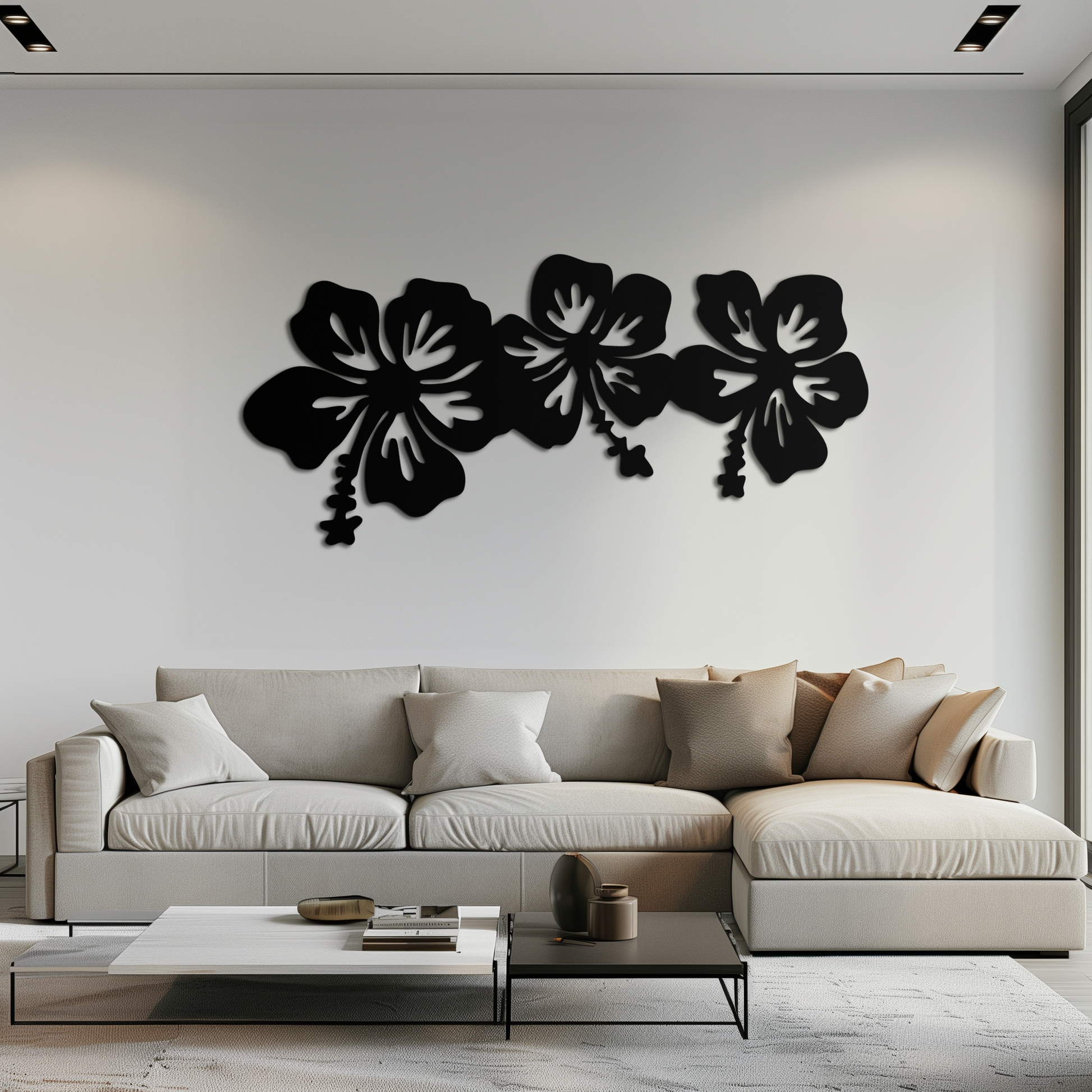 Hibiscus Flower Trio Metal Wall Art – Tropical Floral Silhouette for Home Decor- KAF594 - Tampa Home & Garden Store