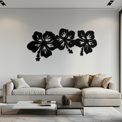 Hibiscus Flower Trio Metal Wall Art – Tropical Floral Silhouette for Home Decor- KAF594 - Tampa Home & Garden Store