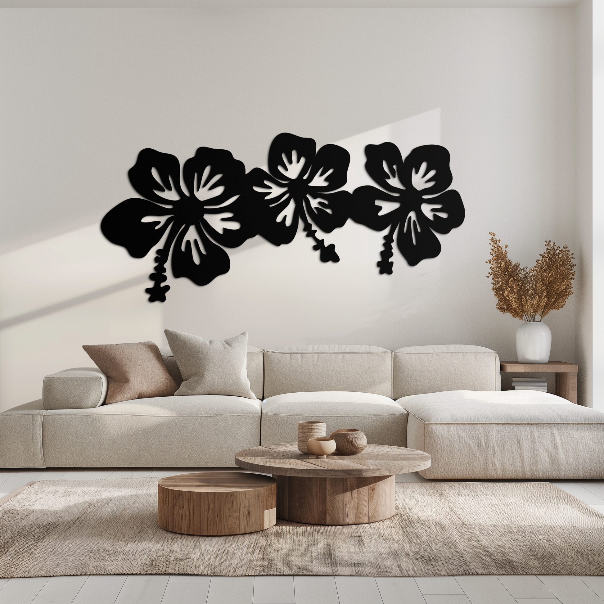 Hibiscus Flower Trio Metal Wall Art – Tropical Floral Silhouette for Home Decor- KAF594 - Tampa Home & Garden Store