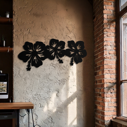 Hibiscus Flower Trio Metal Wall Art – Tropical Floral Silhouette for Home Decor- KAF594 - Tampa Home & Garden Store