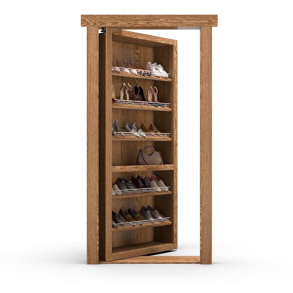 Hidden Flush Mount Oak Shoe Rack Door - Tampa Home & Garden Store